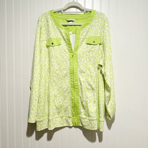 CJ Banks Jackets & Blazers - CJ Banks Green White Cotton Zip Up Jacket NEW Plus Size 2X